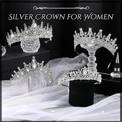 Kigeli 4 Pack Queen Crowns for Women Pageant Crown with Combs Princess Rhinestones Tiara Headband Prom Tiara for Quinceanera Birthday Cosplay Wedding(Silver)