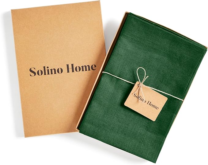 Solino Home Linen Napkins Set of 4-100% Pure Linen Pine Green Dinner Napkins Cloth 20 x 20 Inch for Fall, Autumn, Christmas, New Year - Fete, Handcrafted and Machine Washable