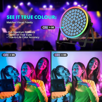 RGB Stage Par Light with Light Strip-90W LED Stage Lighting with Remote,DMX512 Sound Activated & Auto Strobe Jump Modes Uplights for Events Church Wedding DJ Party & Stage Show