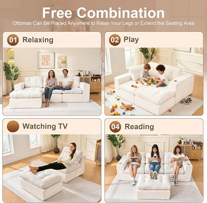105 Inch Cloud Sectional Couch Modern Modular Sectional Sofa with Deep Seat - L Shaped Comfy 3 Seater Sectional Couches for Living Room with Cup Holders, Fits Living Room & Bedroom, Beige