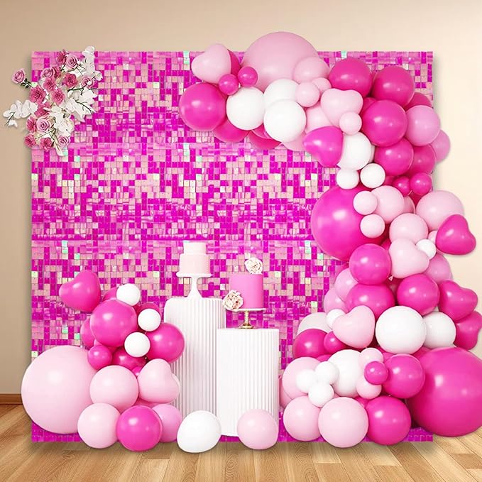 48 PCS Colorful Rose Shimmer Wall Backdrop, Square Sequin Photo Backdrops Panel, Glitter Wall Background for Birthdays, Weddings, Halloween, Engagements, Disco Bachelorette Party Decoration (6FTx8FT)