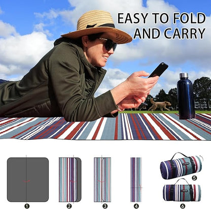 HX&OD Extra Large Picnic Blanket Outdoor 80”x80” Waterproof Picnic Mat Foldable 3-Layer Camping Blanket Portable with Carry Strap Park Blanket for Grass(Red)
