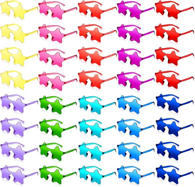 Cindeer 40 Pairs Rimless Star Shape Sunglasses Colorful Transparent Sunglasses Pentagram Glasses for Party