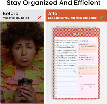 Taja To Do List Notepad - To Do List Notebook for Work with 52 Sheets, 9.8" x 6.5", Undated Daily Planner Perfect for Daily Tasks and Goal Setting, Notepad Suitable for Office, Home & School - Sunset Checkered