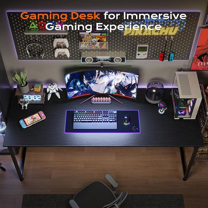 PRAISUN 55 X 24 Inch Computer Desk with Deeper Desktop, Gaming Office Writing Work Desk for Home Office, Study, Bedroom, Work from Home, Metal Frame, Black