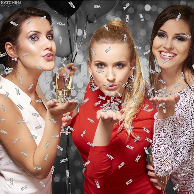 Katchon, Silver Confetti - Pack Of 500 | New Year Confetti | Silver New Year Decorations 2026 | Table Decorations 2026 | Nye Decorations | Happy New Year 2026