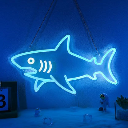 Shark Neon Sign, Dimmable LED Shark Light Animal Wall Decor, Christmas Gift White Elephant Gifts for Boys Men, Bedroom Living Room Man Cave Home Decoration With USB Powered