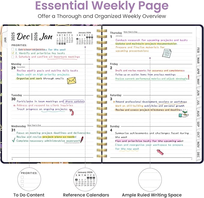2026 Planner, Weekly and Monthly Planner for Women, Jan 2026 - Dec 2026 Pretty 2026 Calendar Planner with Monthly Tabs, Inner Pocket, Spiral Binding, Perfect for Office Home School - 6.3" x 8.5", Violet
