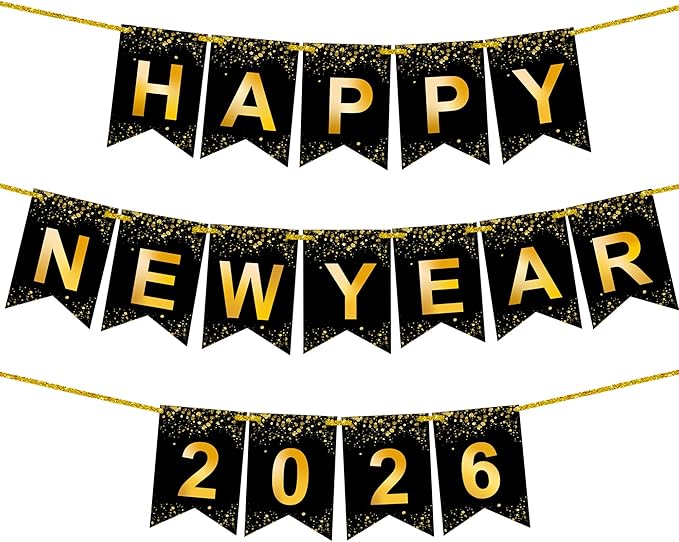 KatchOn, Happy New Year Banner - Large 10 Feet | New Year Sign for New Years Decorations 2026 | New Year's Garland for New Years Eve Party Supplies 2026 | NYE Decorations 2026