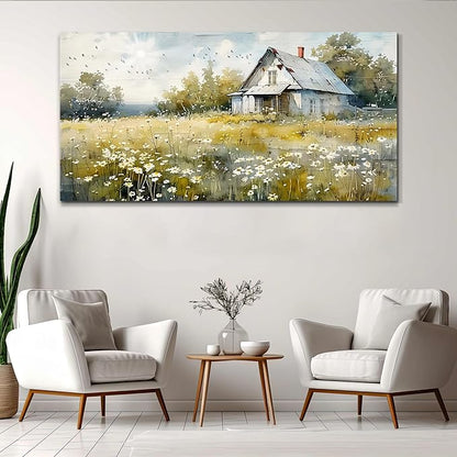 FUHAIHUA Canvas Wall Art For Living Room Large Wall Decor For Office Bedroom Wall Decoration Rural Landscape Paintings Farmhouse Watercolor Pictures Artwork Hotel Room Aesthetic Home Decor 24x48 In