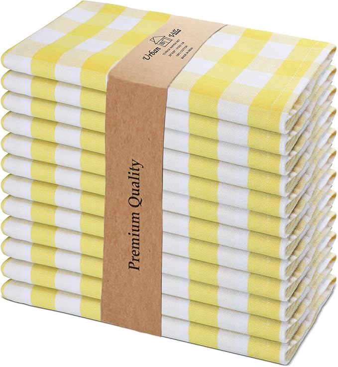 Urban Villa Cloth Napkins Set of 12 20x20 Inches 100% Cotton Napkins Cloth Washable Soft Durable Reusable Absorbent Table Dinner Napkins Cloth for Hotel Lunch Restaurant Weddings Parties-Yellow White