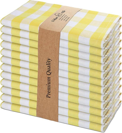 Urban Villa Cloth Napkins Set of 12 20x20 Inches 100% Cotton Napkins Cloth Washable Soft Durable Reusable Absorbent Table Dinner Napkins Cloth for Hotel Lunch Restaurant Weddings Parties-Yellow White