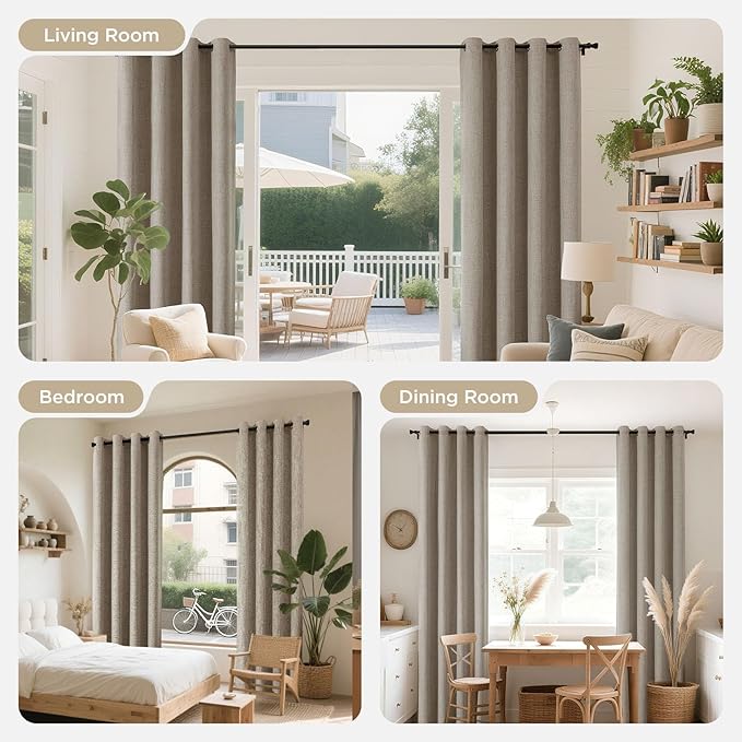 Joydeco Linen Blackout Curtains 120 Inches Long, Extra Long Curtains 120 Inch Length 1 Panel for Bedroom, Thermal Insulated Linen Black Out Curtains with Grommets(100x120, Linen)