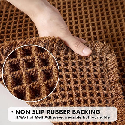 MIULEE Set of 2 Waffle Bathroom Runner Rugs, Fall Boho Bath Rug Non Slip, Super Absorbent Runner Bath Mats, Rubber Backed Shower Mat for Hallway Bedroom Laundry Room, Terracotta, 2'x4'(24x48 Inch)