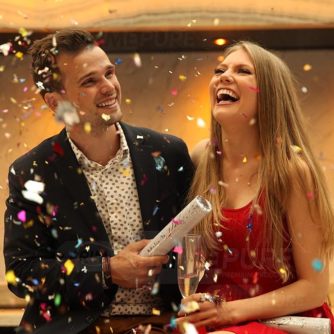 PrimePure Confetti Cannon Party Poppers - Metallic Foil Multicolor Confetti Poppers & Streamers - 8 Pack - NYE Party Cannon Glitter Bomb Pop Gun for New Years Eve 2026, Birthday, Celebration, Pranks