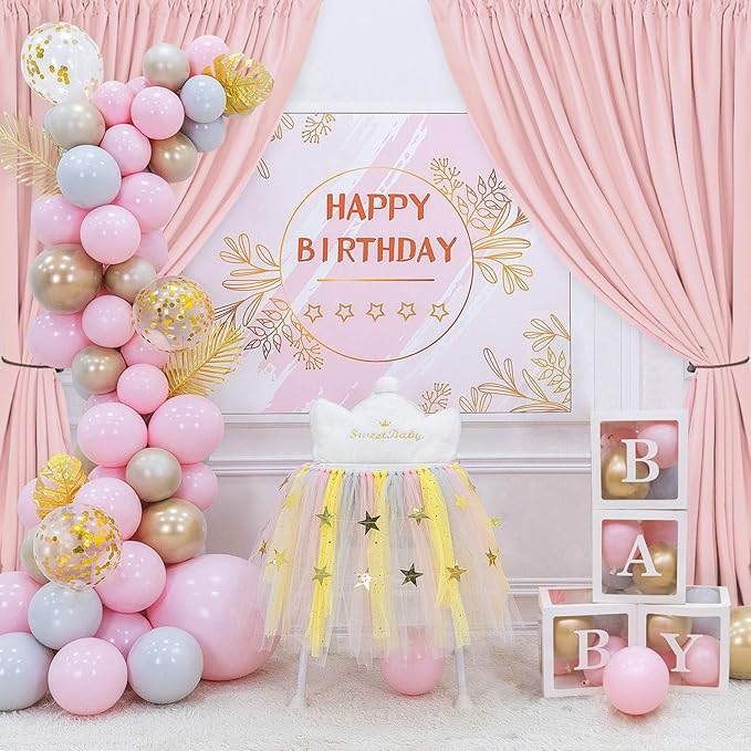Hiasan Blush Pink Screen Backdrop Curtains for Parties, Polyester Photography Backdrop Drapes for Family Gatherings, Wedding Decorations, 5ftx10ft, Set of 2 Panels