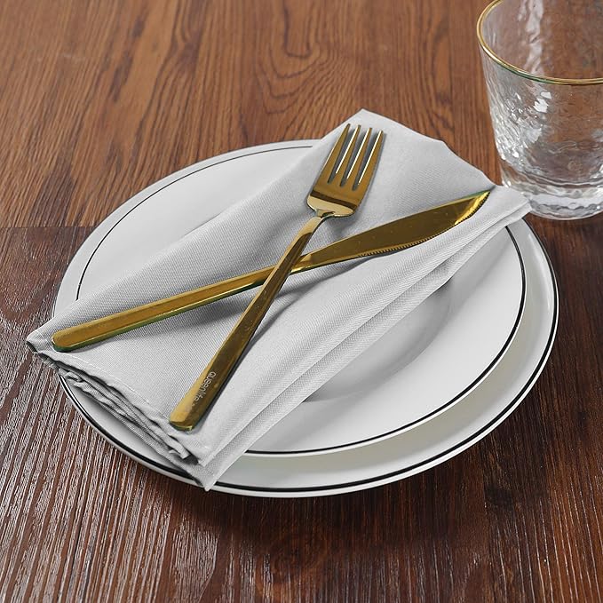 Cloth Napkins 17x17 inch Washable Polyester Dinner Napkins Soft Table Napkins for Wedding Party Dining Banquet(Silver,50PCS)
