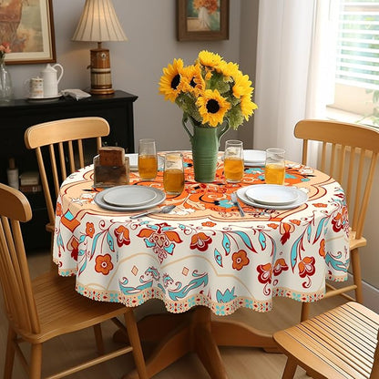Eikione Bohemia Round Tablecloth 70inch,Table Cloth Waterproof and Wrinkle-Free, Boho Table Covers, Summer Decorations for Home