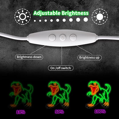 Dinosaur Neon Wall Sign - Green T-Rex LED Light for Jurassic Party, Boys Bedroom, Halloween Decor, Spooky Gift for Teens, 14.5x13.6" USB Powered