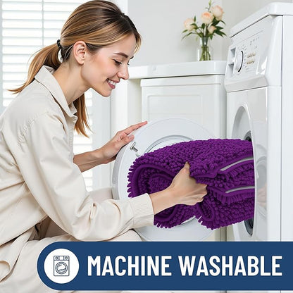 Smiry Luxury Chenille Bathroom Rugs 24x16, Extra Soft and Absorbent Shaggy Bath Mat, Machine Washable, Non-Slip Plush Carpet Runner for Tub, Shower, and Floor, Home Decor Accessories, Violet