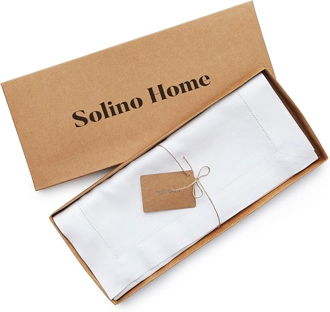 Solino Home Linen White Table Runner 156 Inches Long - 100% Pure Linen Extra Long Table Runner 14 x 156 Inch for Fall, Autumn, Christmas, Holiday, New Year - Classic Hemstitch
