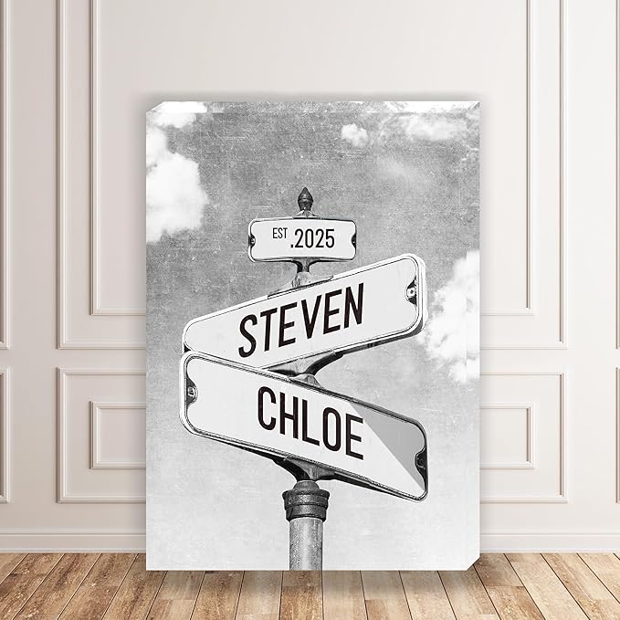 Personalized Vintage Street Sign For Couples, Custom Street Sign Canvas Poster Wall Art With Names, Gift For Valentine