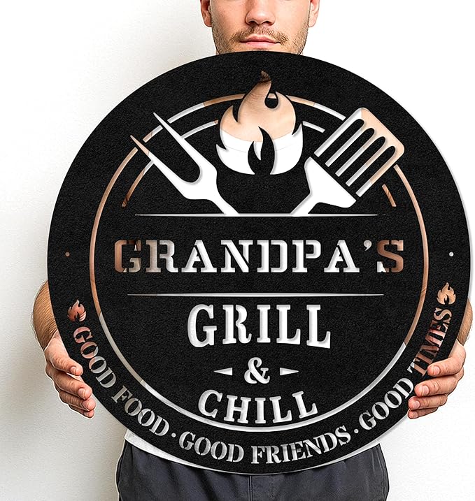 Outdoor BBQ Metal Sign, Custom Name Grill Sign for Patio and Backyard, Rustic Cut Metal Wall Decor, Personalized Barbecue Gift