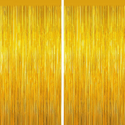 Gold Tinsel Backdrop Foil Fringe Curtains - 2 Packs Door Streamers Backdrop for Birthday Door Decorations, Party Supplies for Bachelorette, Graduation, Christmas, Disco Decor