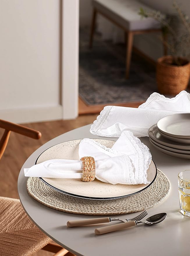 Cloth Napkins Reusable White Christmas Cloth Dinner Napkins Set of 12 Cotton Flax Fabric Oversized 20x20 Inches Cloth Napkins with Lace for Parties Washable Cocktail Napkins Thanksgiving Decor