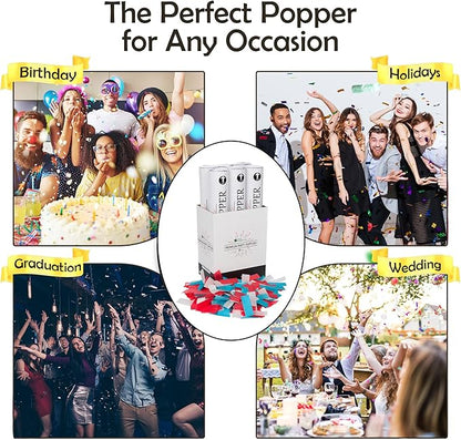 Clover Products Confetti Cannons 6-Pack – Biodegradable Red, White & Blue Party Poppers Launch 25 Feet Patriotic Celebration Supplies for 4th of July, Labor day, Parades, and other Events
