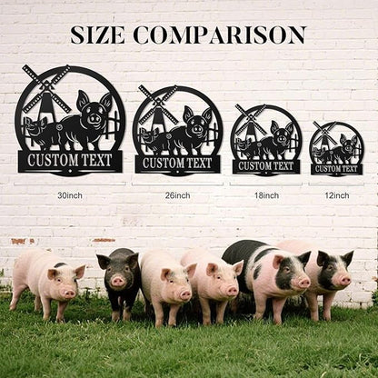 Custom Sign with Pig & Windmill - Custom Metal Sign, Pig Farm Sign, Rustic Pig Pens Farmhouse Decor Outdoor Decor, Gift for Mother's Day, Mom, Farmers, Grandma, Animal Lovers, Garden or Barn Decor