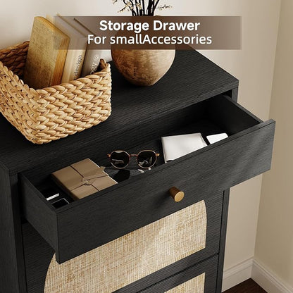 Nicetree Shoe Cabinet for Entryway, Slim Shoe Rack with 2 Flip Drawers and Top Storage Drawer, Narrow Shoe Organizer with Arched Rattan Accent, Entryway Shoe Storage for Size 12 Shoes, Black