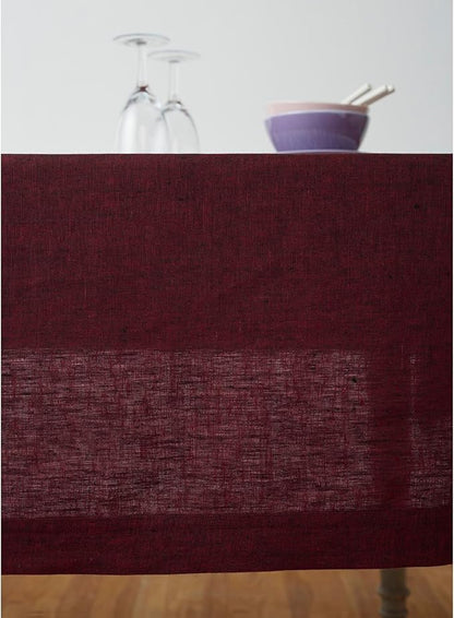 Solino Home Linen Red Garnet Tablecloth 60 x 144 Inch - Athena, 100% Pure Linen Rectangle Tablecloth - Machine Washable Table Cloth for Fall, Autumn, Christmas, Holiday, Winter, New Year