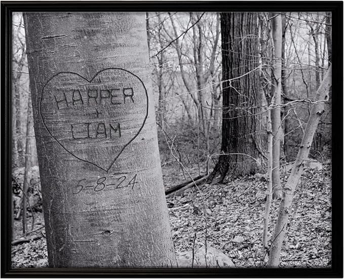Let's Make Memories Personalized Canvas Wall Art For Couples - Engagement, Wedding, Newlyweds, Anniversary - Home Decor - Carved Heart B&W - Framed Canvas - 11x14