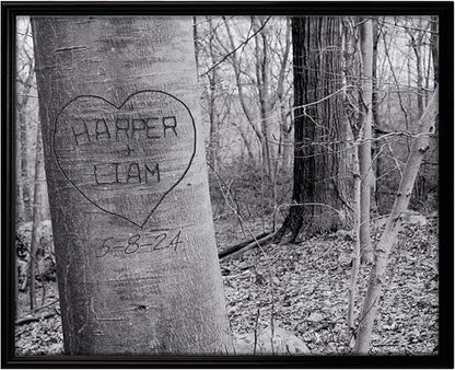 Let's Make Memories Personalized Canvas Wall Art For Couples - Engagement, Wedding, Newlyweds, Anniversary - Home Decor - Carved Heart B&W - Framed Canvas - 11x14