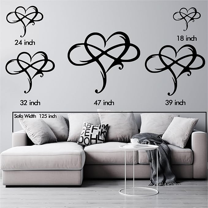 Infinity Heart Metal Wall Art for Home Decor, Eternal Love Sign Steel Wall Plaque, Home Wedding Decor, Eye-Catching Addition to Living Room, Above Bed Decor for Bedroom Ornaments (Black, 47 x 39 inches)