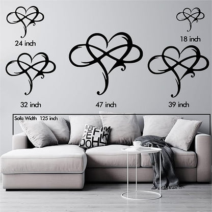 Infinity Heart Metal Wall Art for Home Decor, Eternal Love Sign Steel Wall Plaque, Home Wedding Decor, Eye-Catching Addition to Living Room, Above Bed Decor for Bedroom Ornaments (Black, 47 x 39 inches)