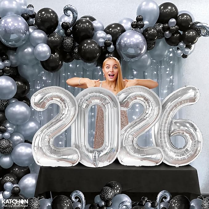 Katchon, Giant 42 Inch - 2026 Balloons Silver - Happy New Year Decorations 2026 | New Year 2026 Balloons, Silver Happy New Year Party Decorations | 2026 silver Balloons