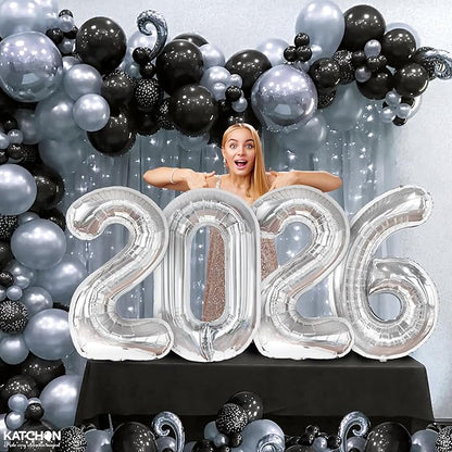 Katchon, Giant 42 Inch - 2026 Balloons Silver - Happy New Year Decorations 2026 | New Year 2026 Balloons, Silver Happy New Year Party Decorations | 2026 silver Balloons