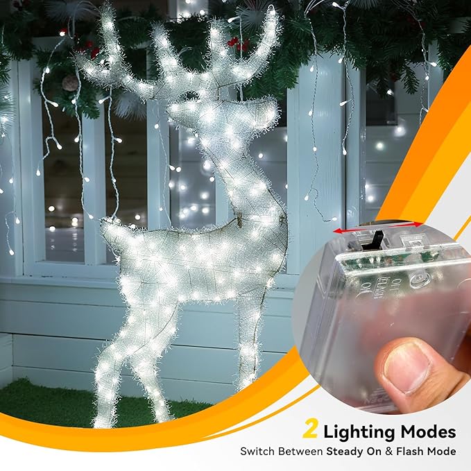 4 Pack 240LED Christmas Fairy Lights Battery Operated - 20FT Twinkle Lights with 2 Lighting Modes Indoor Outdoor, Waterproof Led Fairy String Lights for Bedroom, Classroom, Dorm, DIY Decor, Cool White