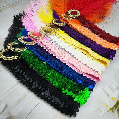 Feather Headpiece Sequins Headbands 1920s Flapper Showgirl Headpieces for Women Girls Carnival Party Accessories