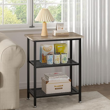 VECELO Tall End Side Tables, 30" Height Nightstand with 3-Tier Storage Shelf for Bedroom Living Room, Easy Assembly,Industrial Style, Grey