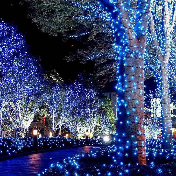 Joomer Blue Solar Christmas Lights, 2 Pack Total 144 FT 400 LED 8 Modes Waterproof Outdoor for Christmas Decorations