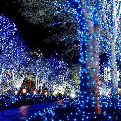 Joomer Blue Solar Christmas Lights, 2 Pack Total 144 FT 400 LED 8 Modes Waterproof Outdoor for Christmas Decorations