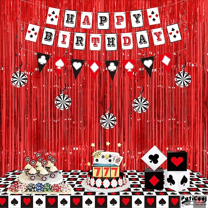 Christmas Decorations Thicken Red Streamers 2 Pack 3.2 x 8.2 FT, Red Birthday Decrorations Tinsel Backdrop Curtains, Foil Fringe Photo Backdrop for Casino, Carnival, Cherry Party Decorations