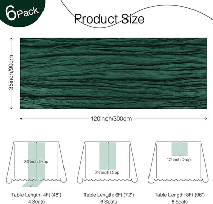 6 Pack Christmas Table Runner 120 Inch Boho Rustic Gauze 10 FT Emerald Green Cheese Cloths Table Runners Decorations for Spring Summer Birthday Party Baby Shower Wedding Holiday Home Decor