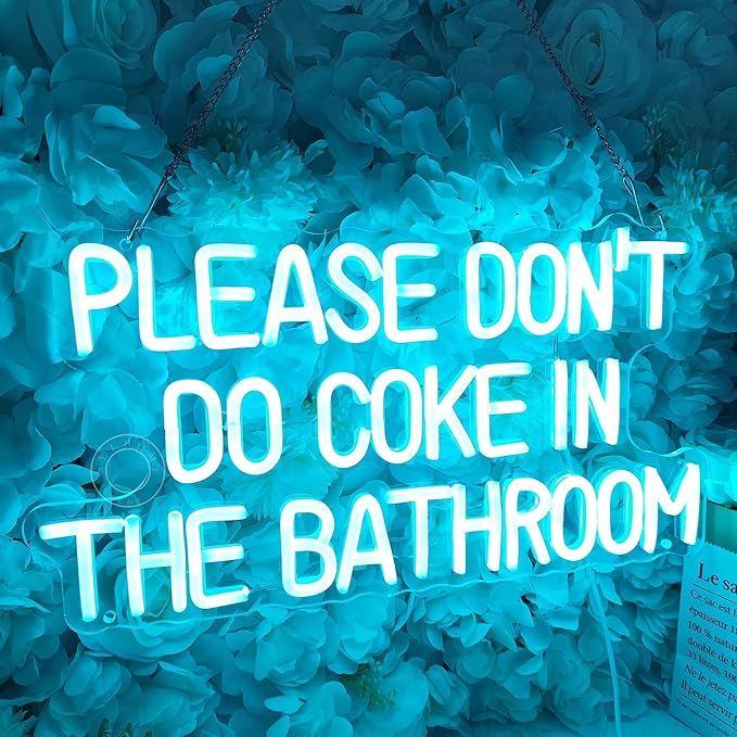 SYLHOME Please Don't Do Coke in the Bathroom Game Room Bedroom Bar Store Wall Decor Sign Birthday Christmas Party Backdrop USB 16.9"X9.2" Ice Blue