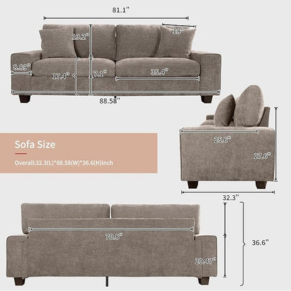 DOPEDIO Modern Loveseat Sofa for Living Room,Chenille Recliner, Removable Cover, Spring Cushions, Solid Wood Frame, Easy Assembly for Small Spaces (88.58inch，Brown)