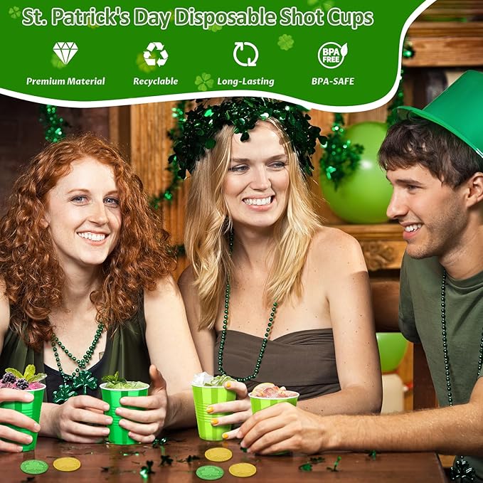 KesaPlan 100 PCS 12 OZ St. Patrick's Day Plastic Cups Party Cups Green and Light Green Cups Disposable Drinking Lucky Cup Bulk for Cold Drink Ice Cream Snacks Party Graduation Wedding Birthday Holiday