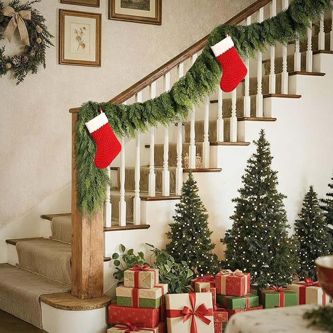6FT Christmas Garland Cedar Garland Real Touch Faux Greenery Cypress Garlands for Mantle,Table,Wall,Christmas Decorations Indoor Outdoor